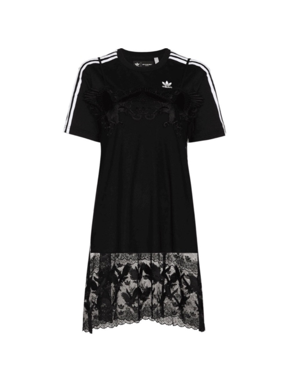 Amazing Adidas Black Bangkok Lace-Hem Midi T-Shirt Dress with White Stripes